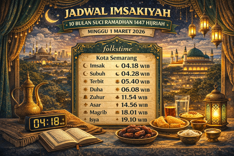 Memasuki 11 Ramadhan 1447 H pada Minggu, 1 Maret 2026, umat Islam di Kabupaten Kendal dan Kota Salatiga menjalankan puasa dengan penuh khusyuk. Simak jadwal imsakiyah lengkap mulai dari imsak, Subuh, hingga Magrib sebagai panduan tepat waktu beribadah berdasarkan rilis resmi Kemenag.