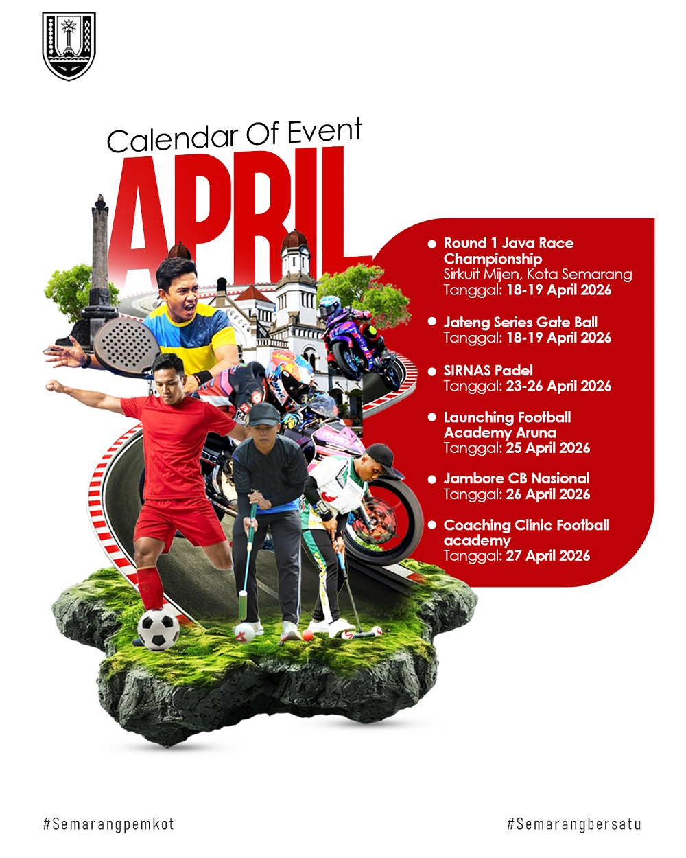 Kota Semarang akan dipadati event olahraga nasional sepanjang April 2026.